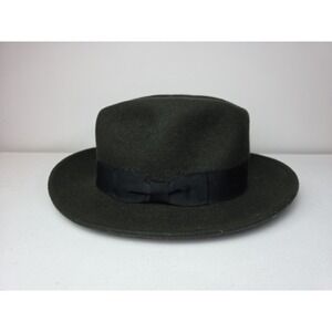 Epoch Vintage Classy Academia Mens Wool Fedora Hat Size L-XL Green Herringbone